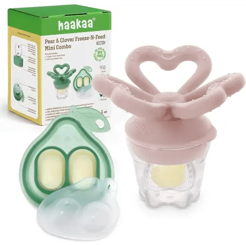 Haakaa Clover Baby Fruit Feeder Teether & Mini Freezer Nibble Tray – BPA-Free Silicone Breastmilk Popsicle Mold for Baby Teething Relief & Self-Feeding, 4M+（Blush）