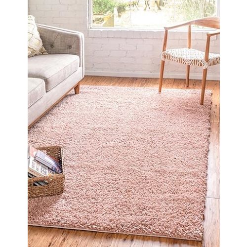 Rugs.com Zermatt Shag Collection Rug – 5' x 8' Dusty Rose Shag Rug Perfect for Bedrooms, Dining Rooms, Living Rooms