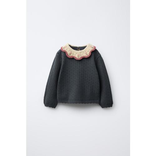 CROCHET COLLAR KNIT SWEATER - Mid-blue | ZARA United States