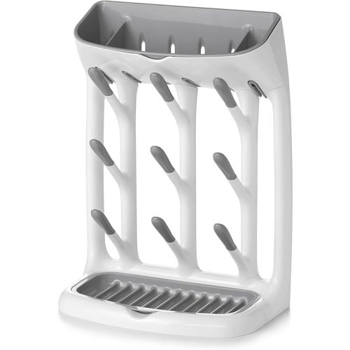 OXO Tot Space-Saving Baby Bottle Drying Rack, Compact Dish Drying Rack with Removable Trays, Countertop Bottle Organizer for Baby Bottles, Nipples, Pacifiers and Lids, BPA Free, Dishwasher Safe