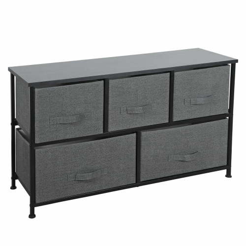 ZENY 5 Drawer Fabric Dresser Chests Wide Storage Tower Organizer Unit for Bedroom Livingroom Closet Hallway, Dark Grey