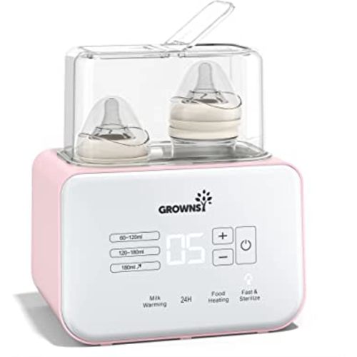 Baby Bottle Warmer, Gronwsy 8-in-1 Fast Milk Warmer with Timer Breastmilk or Formula, Fits 2 Bottles, Accurate Temperature Control, with Defrost, Sterili-zing, Keep, Heat Baby Food Jars Function