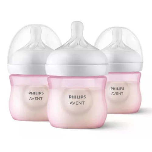 Avent - 3Pk Natural Baby Bottle With Natural Response Nipple, Pink, 4Oz