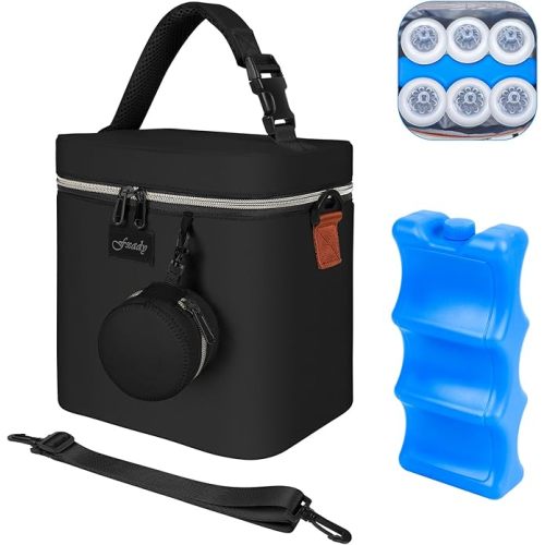 Breastmilk Cooler Bag with Ice Pack, Insulated Baby Bottle Tote Bag for 6 Bottles Up to 9 oz, Clip-On Pouch for Baby Essentials, Leakproof, Waterproof, Shoulder Strap for Nursing Moms