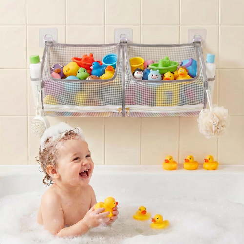Niaygoze 2 Compartment Large Capacity Bath Toy Organizer for Tub, Quick Drying Bath Toy Storage and Holder for Bathroom
