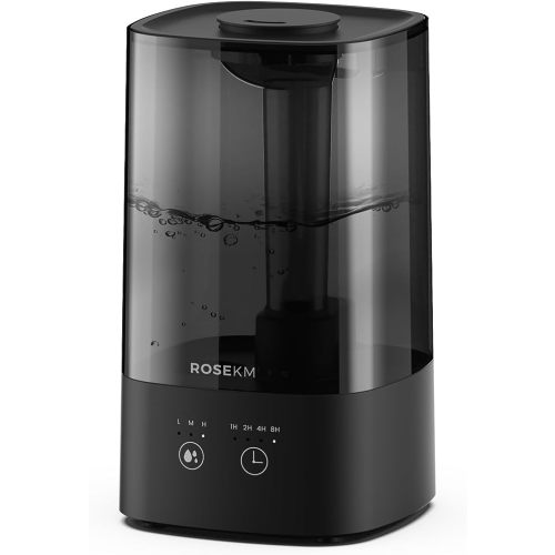4.5L Humidifiers for Bedroom, Humidifiers for Home Large Room, Cool Mist Humidfiers for Baby and Plant with Timer, Adjustable Mist Level, 360° Nozzle, Auto Shut-Off, Black