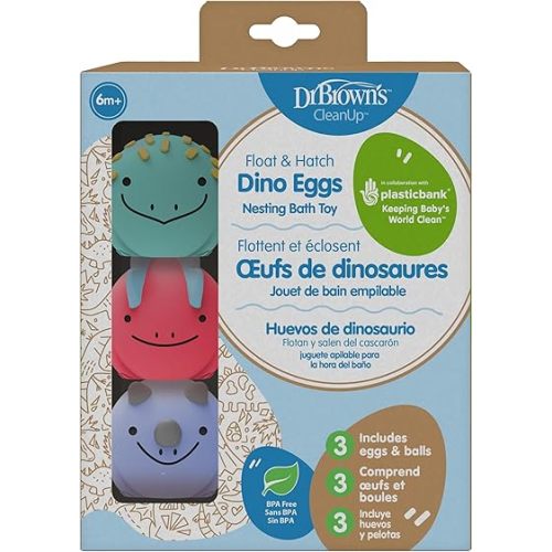 Dr. Brown's CleanUp Float & Hatch Dino Eggs, Multi-Use Interactive Bath and Pool Toy for Toddlers, 6m+, BPA Free (Packaging May Vary)