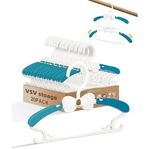 VSV stoage Baby Hangers, Kids Hangers with Stackable Hooks, Baby Clothes Hanger with Adjustable 28-37cm Arms, Bebe Cintre Pour Vêtements for Girls Dress Cloest, Blue Hangars for Toddler Cintre Enfant