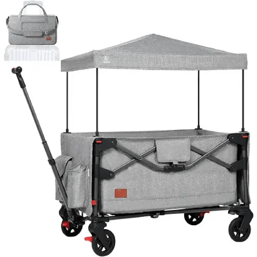 EVER ADVANCED Lightweight Foldable Travel Wagon Stroller for 2 Kids - Carry-on Airplane Size with Travel Bag - All-Terrain Wheels, 5-Point Harness - Portable Kids & Cargo Wagon for Zoo & Park