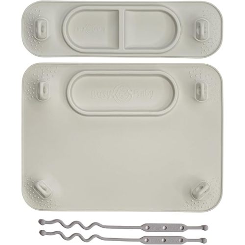 BUSY BABY Silicone Mat Bundle - 1 Original Mat Plus 1 Mini Mat, New Stronger Suction Cups, 6 Straps to Secure Baby Essentials and Keep Them Off The Floor, Baby Led Weaning, Wet Bag Included (Tan)
