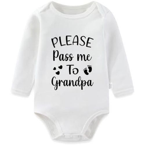 Please Pass Me to Grandpa Long Sleeve Baby Bodysuits, Grandfather Romper Playsuit Outfits Girls Boys 0-24 Months