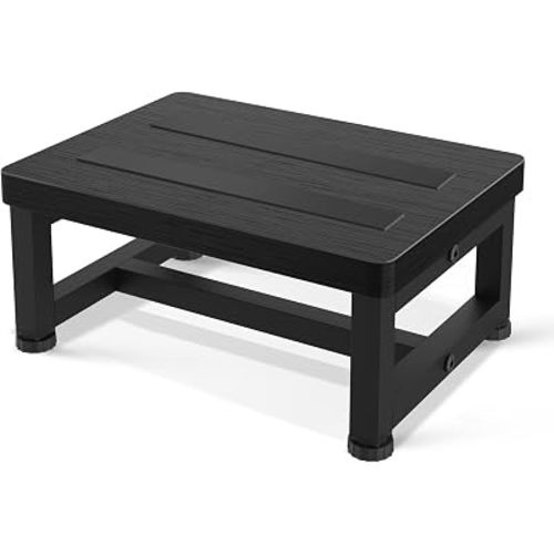 Step Stools for Adults Kids with Non-Slip Rubber Feet, Heavy Duty Wide Wooden Stepping 500-LBS Capacity Bedroom Kitchen Bathroom, Sturdy Bed Steps High Beds, Easy Assembly, Black