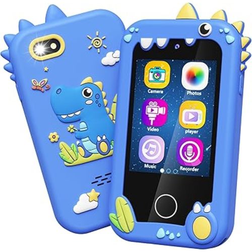 Kikapabi Kids Toy Smartphone, Dinosaur Gifts for Boys Girls Ages 3-8 Years Old, Touchscreen Fake Play Phone with Music Dual Camera Puzzle Games , Birthday, Kids Trip Activity