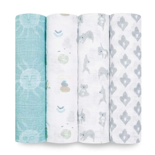 aden + anais Boutique Muslin Swaddle Blanket for Baby Girls and Boys, Newborn Receiving Blanket for Swaddling, 100% Muslin Cotton Swaddle Wrap, 4 Pack, Now + Zen