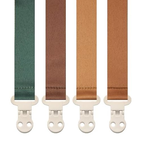 Stadela Baby Pacifier Clip Holder - Girl or Boy Unisex 4 Pack Gift Set – Boho Modern Neutral Solid Colors (Parker)