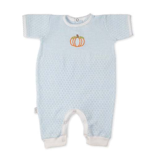 Paty Knit Short Sleeve Solid Color Romper with Pumpkin Embroidery