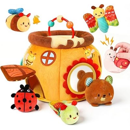 Baby Toys 6-12 Months, Surprise Honey Pot with Sensory Stuffed Animals, Rattle, Crinkle, Mirror, Montessori Toys for Baby Toys 1 Year Old, Infant Toys Christmas Gifts Stocking Stuffers Birthday