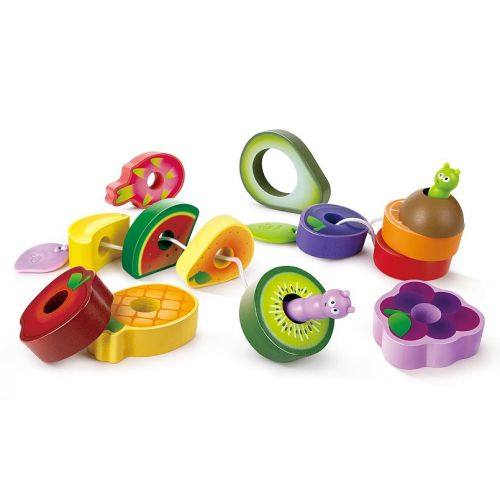 Hape Caterpillar Fruit Feast 14-Piece Wooden Stringing Toy Playset