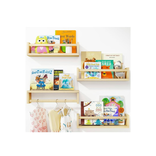 Fixwal Nursery Book Shelves, 16.5 Inch Nursery Shelves for Kids Rooms, Floating Shelves for Wall Set of 4, Solid Wood Wall Mounted Shelves for Books and Toys Storage (Brown)