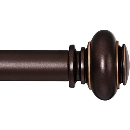 SIMEWIN Bronze Curtain Rods for Windows 28 to 48 Inches Adjustable Decorative 1 Inch Diameter Single Window Curtain Rod Set with Classic Finials, Bronze with Gold Finishing