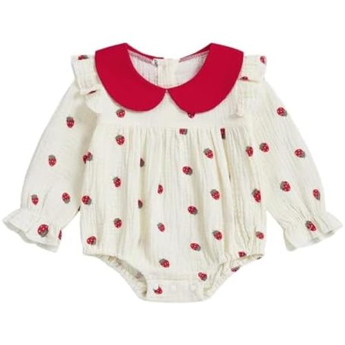 Emmababy Linen Bubble Romper Baby Girl Floral Smocked Romper Long Sleeve Ruffle Bodysuit Newborn Infant Fall Winter Clothes
