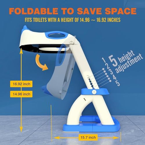 Potty Training Seat ，SKYROKU Potty Training Toilet with Step Stool Ladder, for Kids Boys Girls Toddlers - Comfortable Safe Potty Seat with Anti-Slip Pads Ladder (8899+DarkBlue)