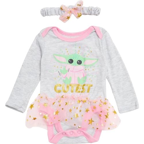 STAR WARS Baby Yoda Newborn Baby Girl Long Sleeve Bodysuit with Tutu and Headband