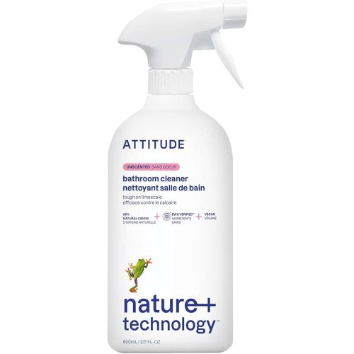 ATTITUDE Bathroom Cleaner Spray, EWG Verified, Plant-Based & Vegan, Safe for Bathroom Surfaces, Tiles, Tubs, Shower Walls, and Grout, Unscented, 27.1 Fl Oz