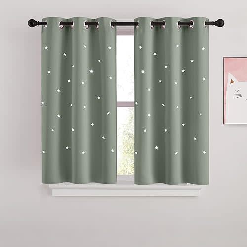 NICETOWN Twinkle Stars Curtains for Kids Room, Sage Green, W34 x L45