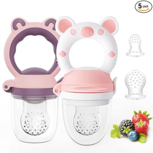 Baby Solids/Frozen Fruit Feeder Pacifier, Infant Teether Toy 4M+, BPA-Free Silicone Pouch & Nipple, Safely Introduce Solids, Teething Relief, 2-Pack