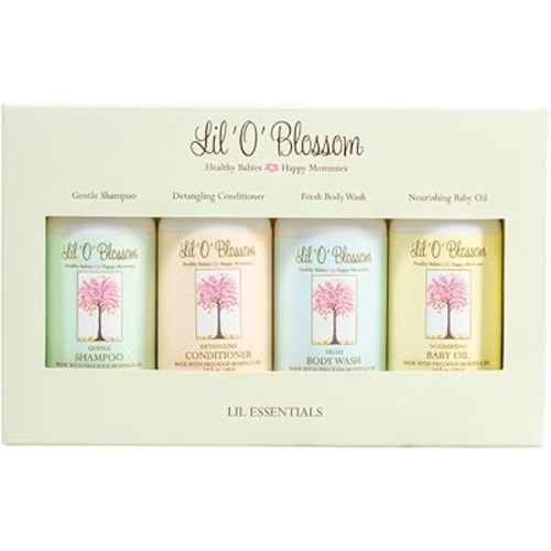 Lil 'O' Blossom Lil Essentials Bath and Body Care Gift Set - Includes 2oz version of Shampoo, Conditioner, Body Wash, & Baby Oil