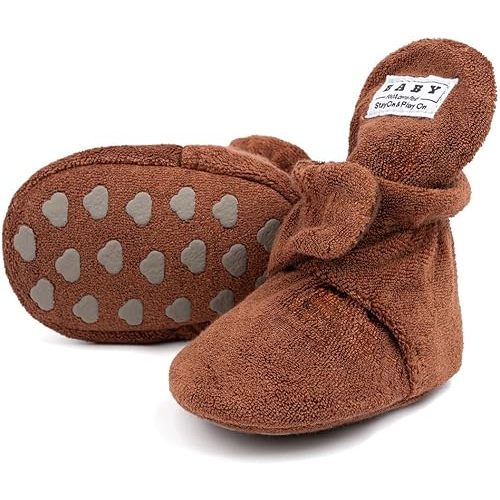 Sawimlgy Newborn Infant Baby Girl Boy Cotton Booties Stay On Sock Slippers Soft Bedroom Shoes Non-Skid Ankle Boots With Grippers Toddler Crib Warm Shoe First Walker Birthday Shower Gift