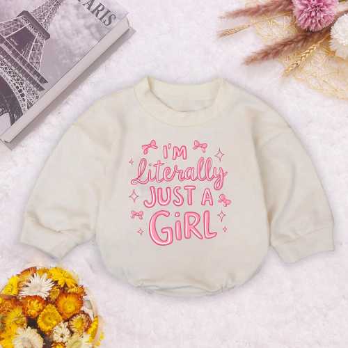 Im Literally Just A Girl Pink Coquette Bow Baby Romper, Cute Noel Holiday Bodysuit, Newborn Winter Pullover, Trendy Gender Xmas Clothes