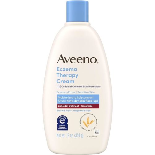 Aveeno Eczema Therapy Daily Moisturizing Body Cream for Sensitive Skin, Soothing Eczema Relief Cream, Colloidal Oatmeal & Ceramide for Dry & Itchy Skin, Steroid- & Fragrance-Free, 12 oz