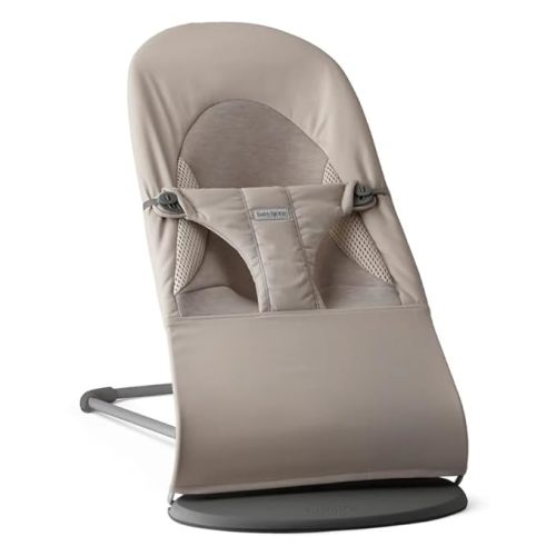 BabyBjörn Bouncer Balance Soft, Sand Gray, Woven/Jersey, Tri-Fabric | 2-in-1 Adjustable Baby Bouncer Seat and Toddler Chair, Newborn to Toddler (8-29 lbs), 4 Positions, Lightweight & Portable