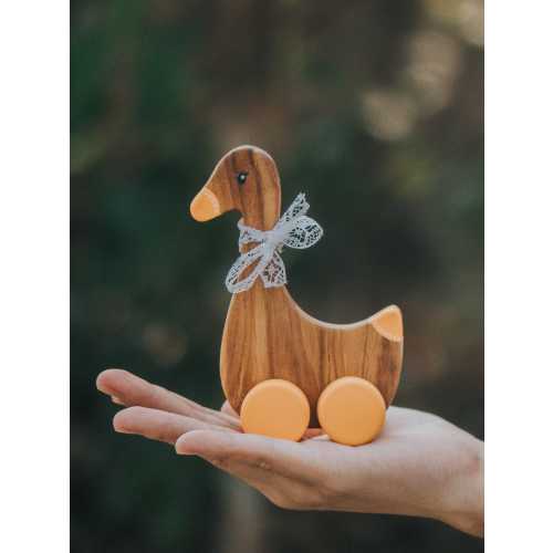 Handcrafted Wood Duck Toy, Moving Wooden Duckling, Teak Wooden Push-Along Duck, Duck Car Wooden Toys for Kids, Fun Child's Play Gift & Decor