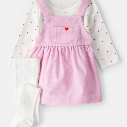 Baby Girl 3-Piece Heart Print Long-Sleeve Dress Set - Pink | Carter’s Oshkosh Canada
