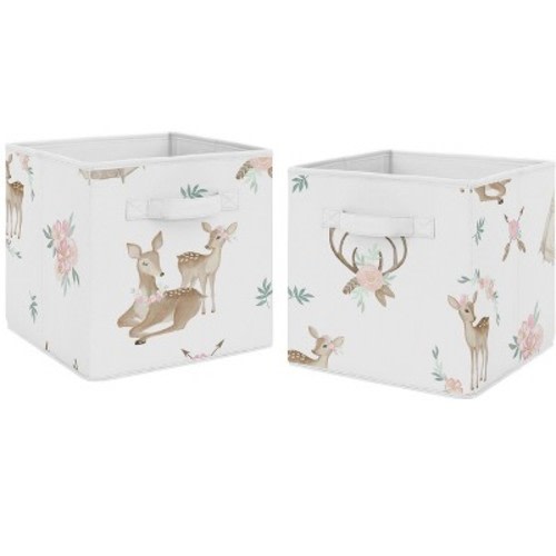 Sweet Jojo Designs Girl Set of 2 Kids' Decorative Fabric Storage Bins White Taupe and Pink