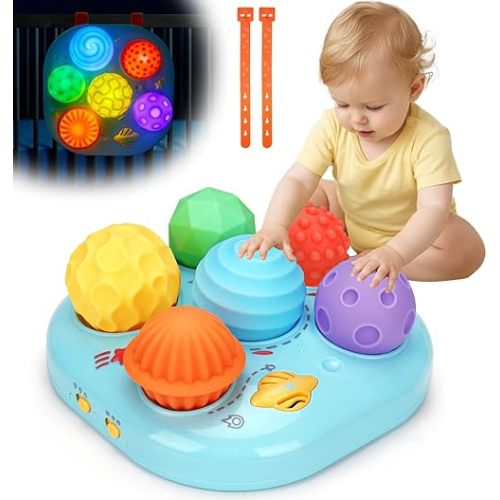 Tsomtto Baby Toys 6-12 Months, Interactive Bright Color Textured Multi Sensory Balls with Sound Effects for Toddlers 1-3, Musical Light Up Montessori Toys 1 Year Old 4 5 6 7 8 9 10 Month Old Boy Girl