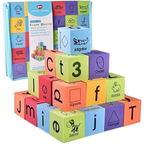 BOHS Foam Learning Blocks - Number,Alphabet,Shapes,Sight Words - Quiet,Safe and Soft Stacking Toys for Toddlers,30pcs,1.96 in(5cm)/Piece