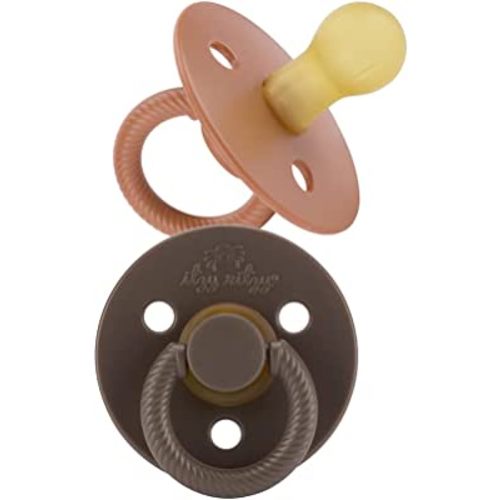 Itzy Ritzy Natural Rubber Pacifiers Set of 2 – Natural Rubber Newborn Pacifiers with Cherry-Shaped Nipple & Large Air Holes for Added Safety; Set of 2 in Chocolate & Caramel, Ages 0 – 6 Months