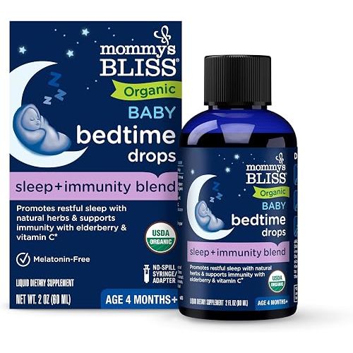 Mommy's Bliss Organic Baby Bedtime Drops + Overnight Immunity Support*, Promotes Restful Night, Melatonin Free, Age 4 Month+, 2 Fl Oz