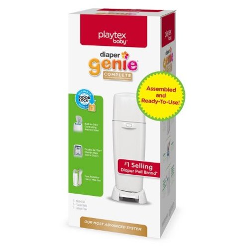 Playtex Diaper Genie Complete Assembled Diaper Pail with Odor Lock Technology & 1 Full Size Refill, White (1 pail and 1 refill per unit)