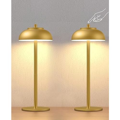 2 Pack Gold Led Cordless Table Lamps Rechargeable,Cordless Touch Lamp Battery Operated-Waterproof-for Outdoor Patio/Restaurants/Home/Dinner