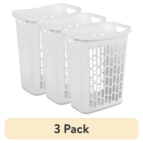 (3 pack) Mainstays Rectangular Open Plastic Hamper, for Narrow Spaces, White