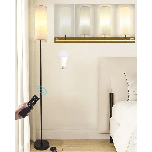 Modern Floor Lamp, LED Floor Lamp with Remote Control and Stepless Dimmable Colors Temperature & Brightness, Standing Lamps for Living Room Bedroom Office,Reading,9W Bulb Included(Beige)