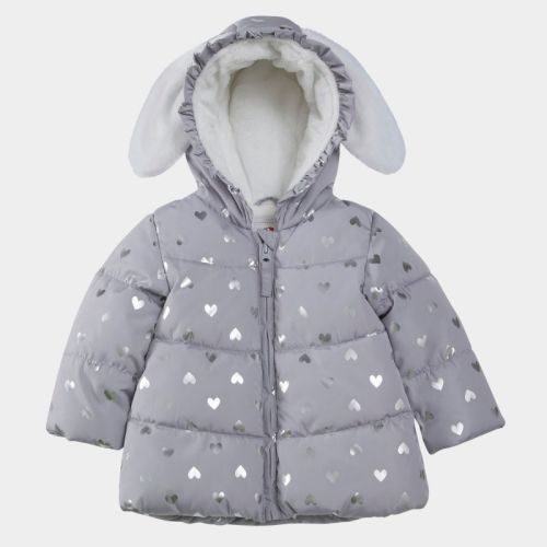 Rokka&Rolla Infant Girls' Fleece Puffer Jacket-Baby Warm Winter Coat-Gray Heart, size 6-9 Months