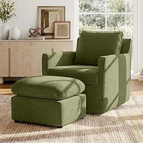 KISLOT Swivel Accent Chair with Ottoman, Rocking Recliner 360 Degree Swivel Armchair Machine-Washable Cover for Nursery Living Room Bedroom