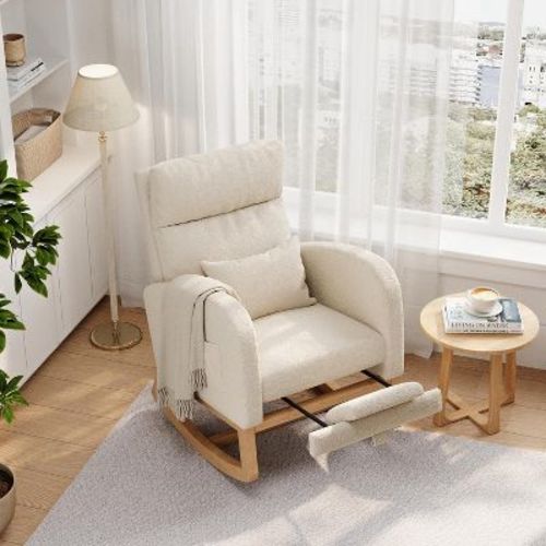 Nasitip Rocking Chair, Modern Nursery Glider Chair with Side Pockets and Pillow,for Living Room Nursing Room