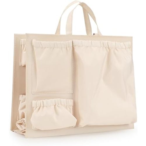 Diaper Bag Insert Organizer,11-Pocket Nappy Changing Tote Bag Organizer with Insulated Pockets & Changing Mat(Beige)
